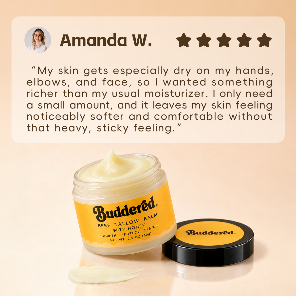 Buddered Grass-Fed Beef Tallow Balm with Raw Honey