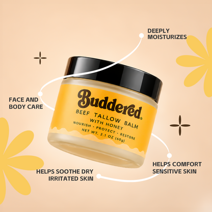 Buddered Grass-Fed Beef Tallow Balm with Raw Honey