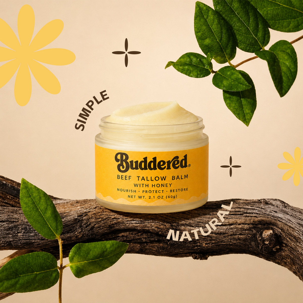 Buddered Grass-Fed Beef Tallow Balm with Raw Honey