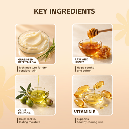 Buddered Grass-Fed Beef Tallow Balm with Raw Honey