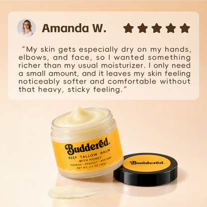Buddered Grass-Fed Beef Tallow Balm with Raw Honey